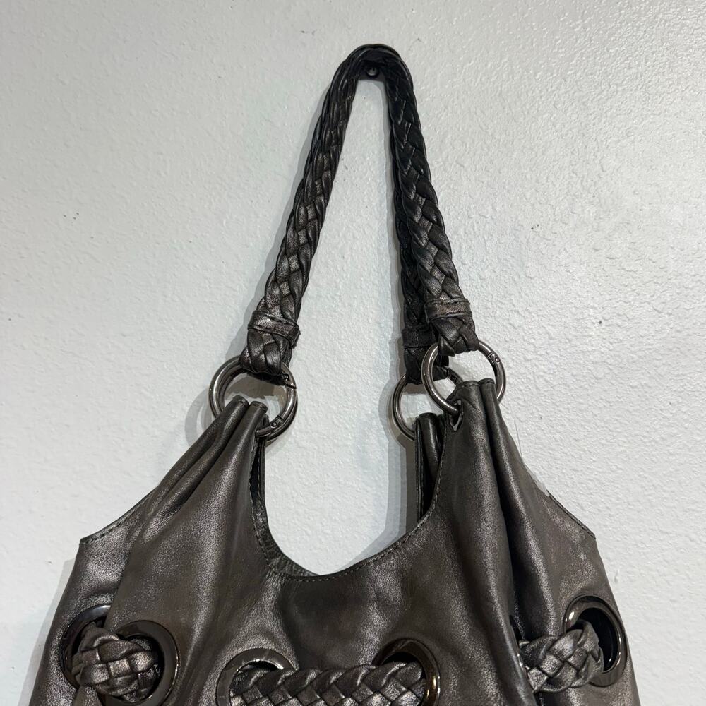 Michael Kors Metallic Silver Leather Drawstring Hobo Shoulder Bag Large - Picture 10 of 12
